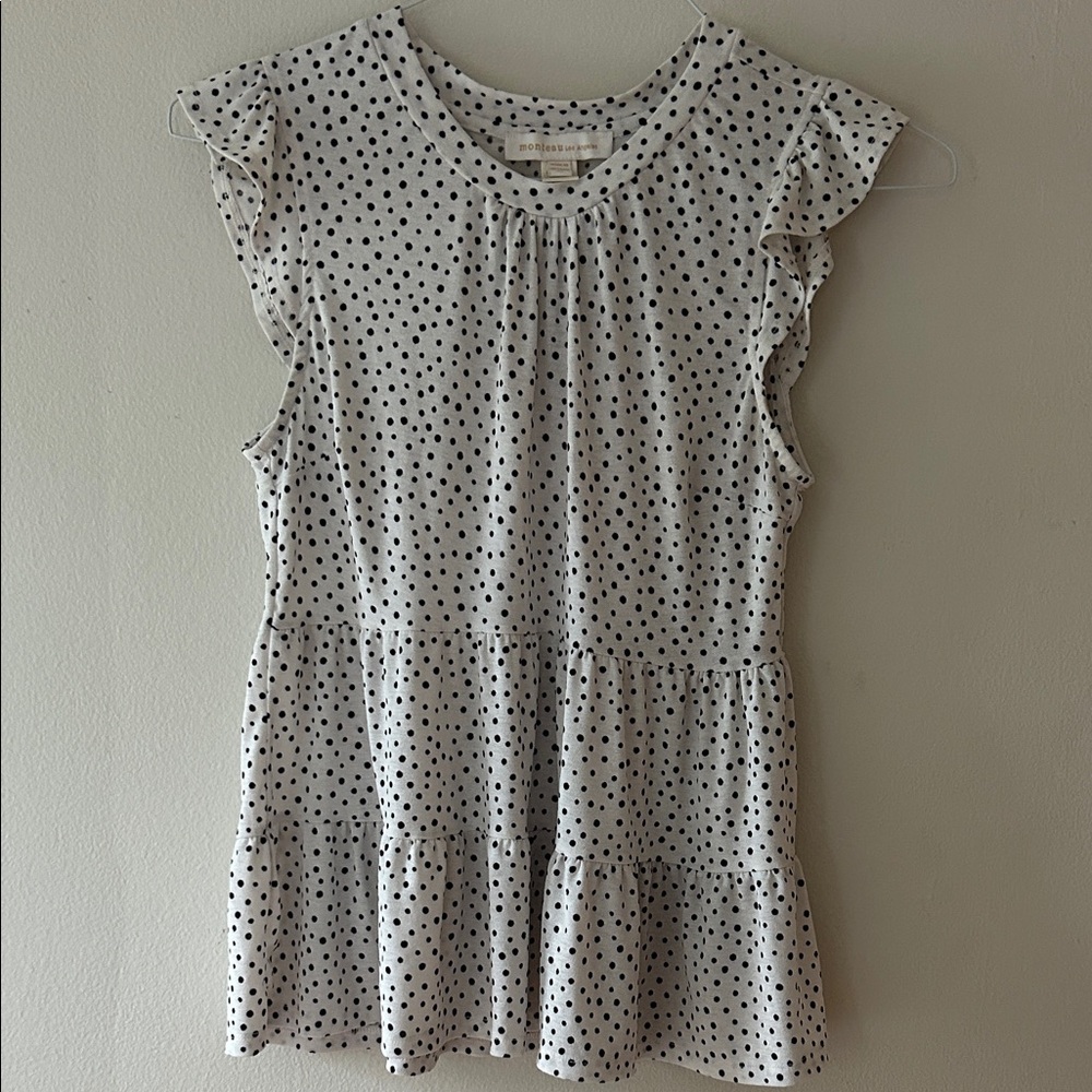 Monteau White Shirt with Black Polka Dots. Size M.